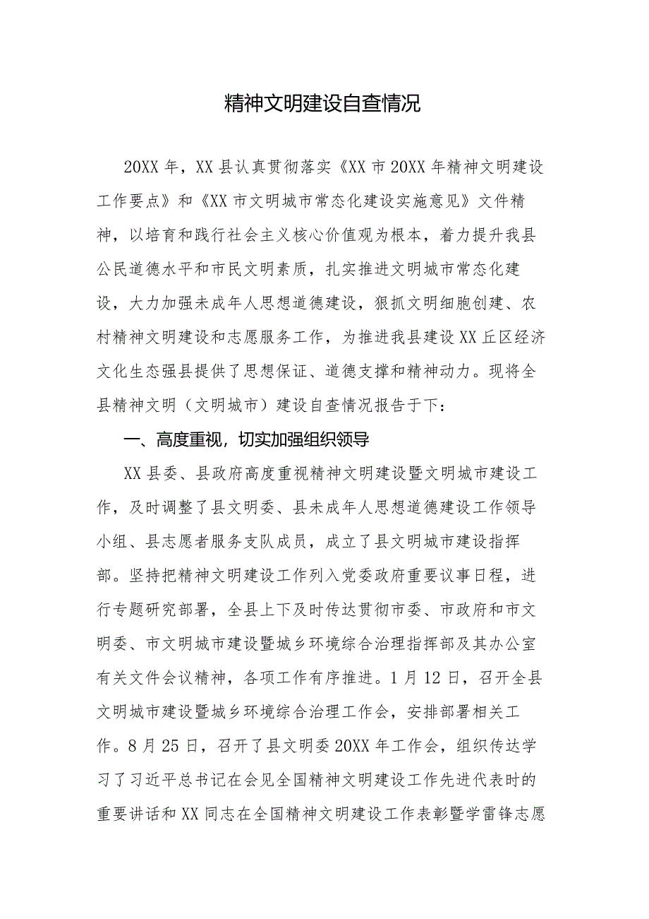 精神文明建设自查情况.docx_第1页