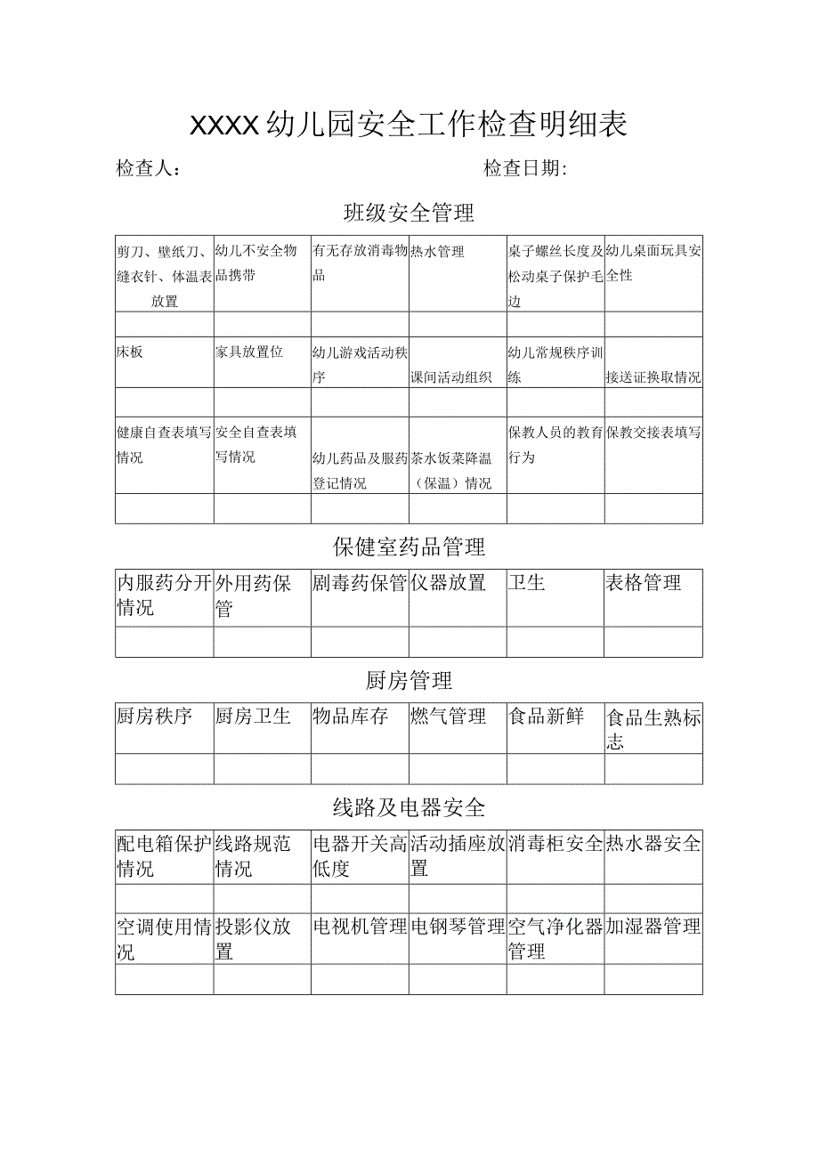 幼儿园安全工作检查明细表.docx_第1页