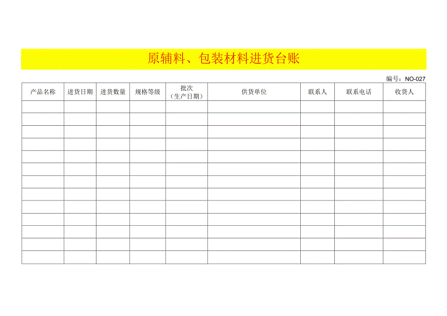 原辅料、包装材料进货台账模板.docx_第1页