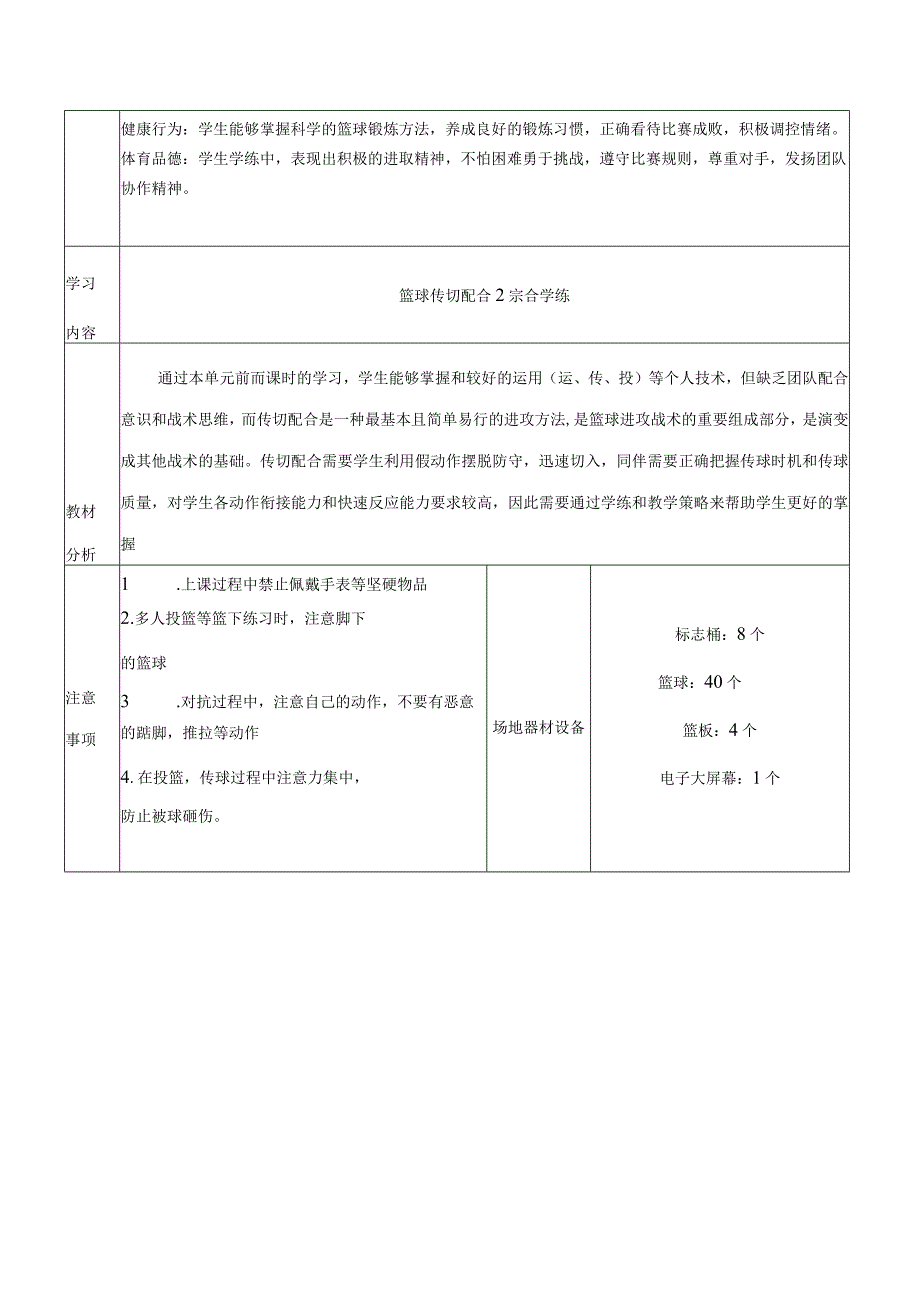 4、水平四大单元计划《篮球传切配合综合学练》.docx_第3页