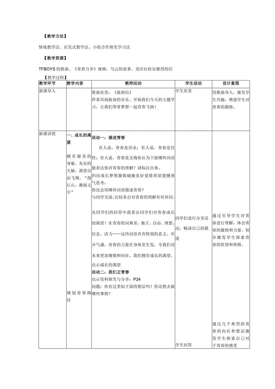 3.1+青春飞扬+教学设计-+2023-2024学年统编版道德与法治七年级下册.docx_第2页