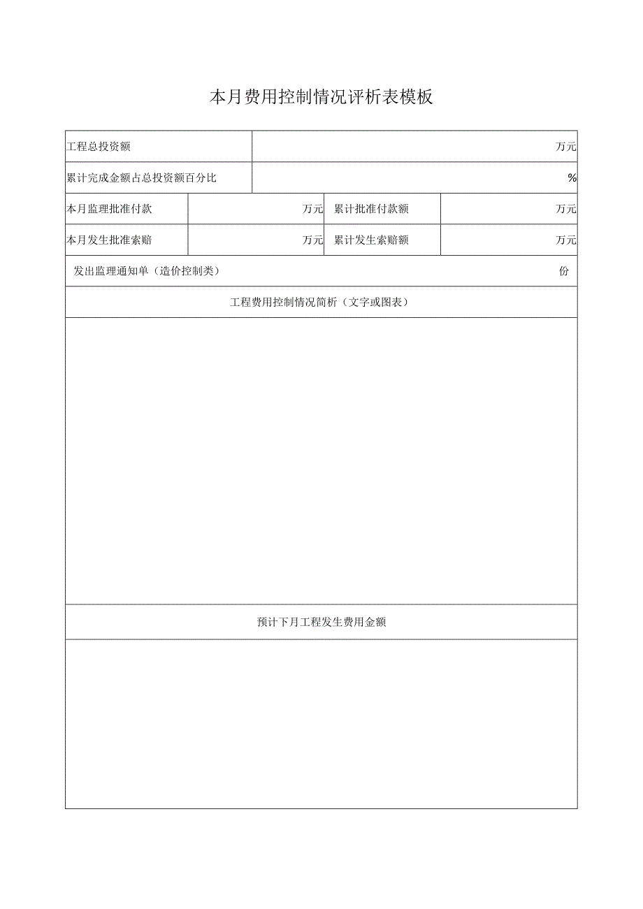 本月费用控制情况评析表模板.docx_第1页