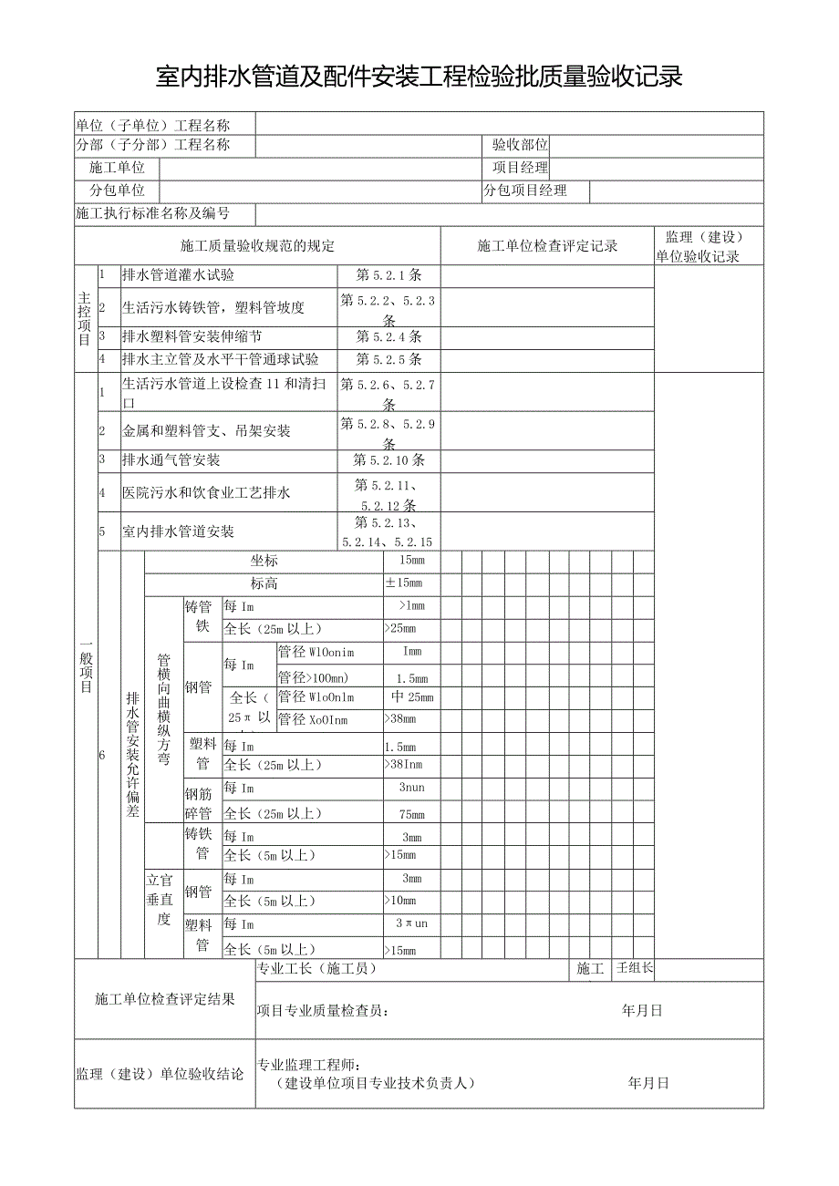 室内排水管道及配件安装工程检验批质量验收记录.docx_第1页