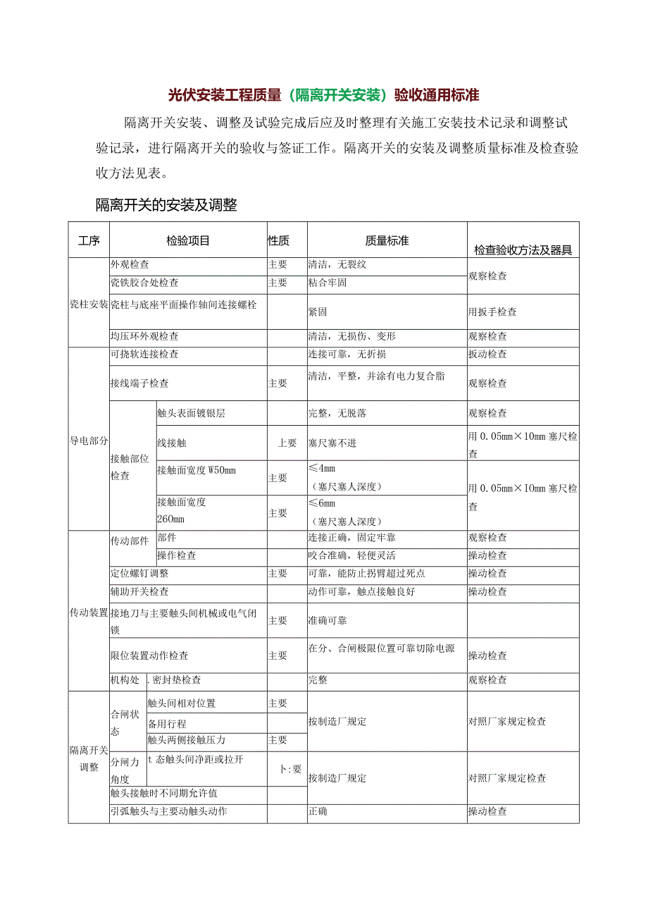 光伏安装工程质量（隔离开关安装）验收通用标准.docx_第1页