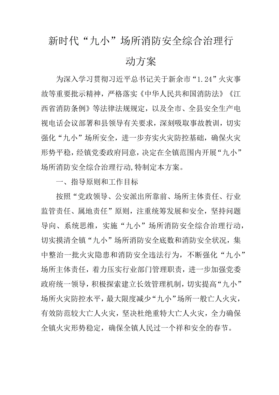 新时代“九小”场所消防安全综合治理行动方案.docx_第1页