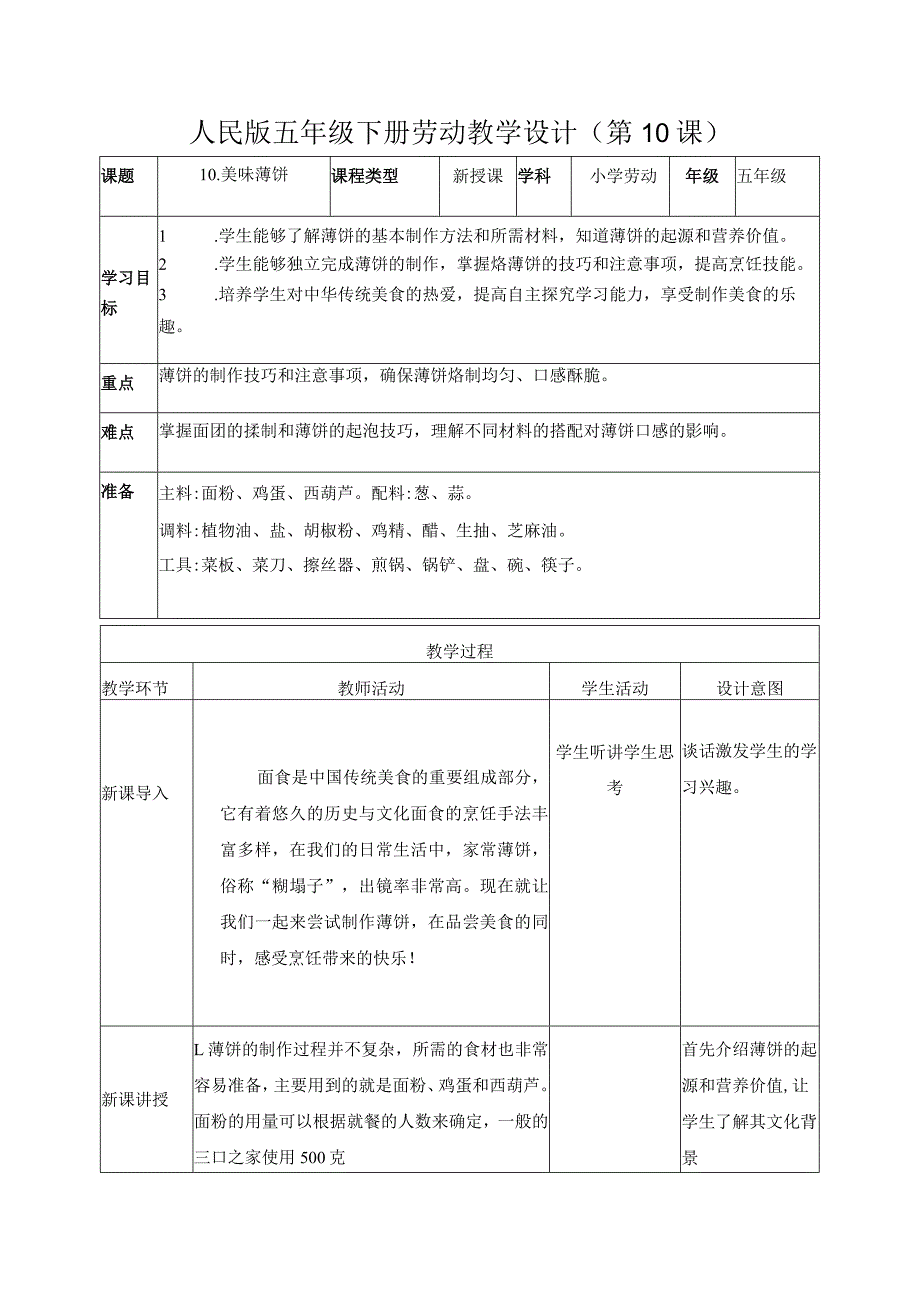 10-美味薄饼五年级劳动下册（人民版）.docx_第1页