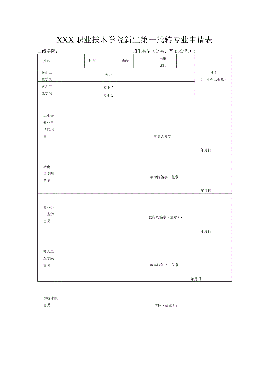 职业技术学院新生第一批转专业申请表.docx_第1页