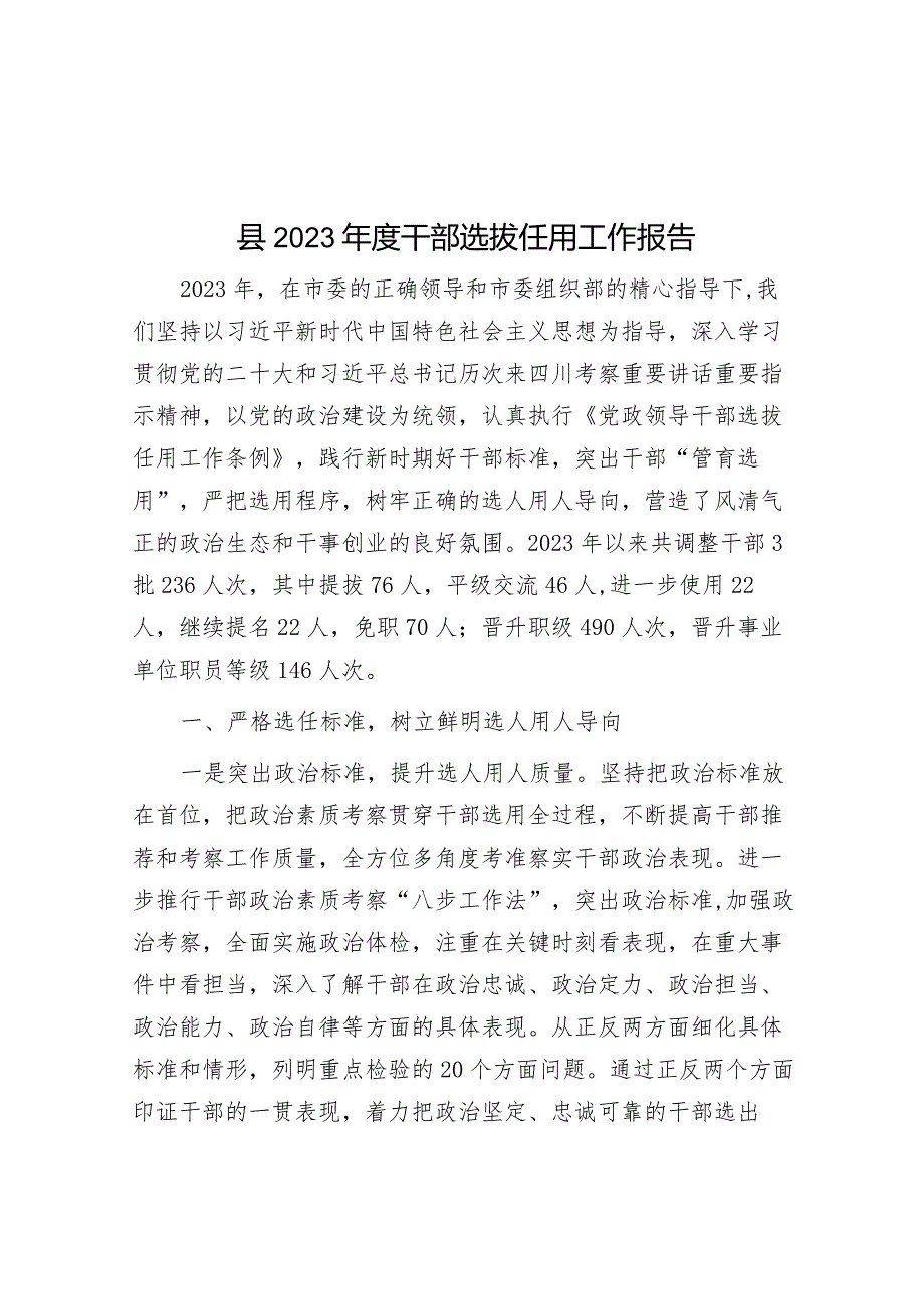 2023年干部选拔任用工作报告.docx_第1页