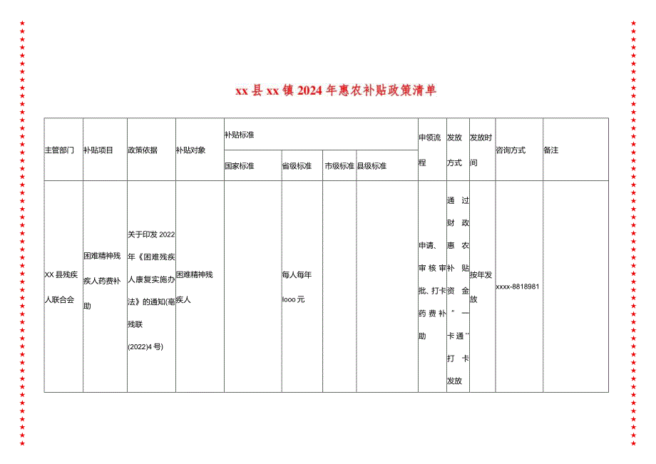 xx县xx镇2024年惠农补贴政策清单.docx_第1页