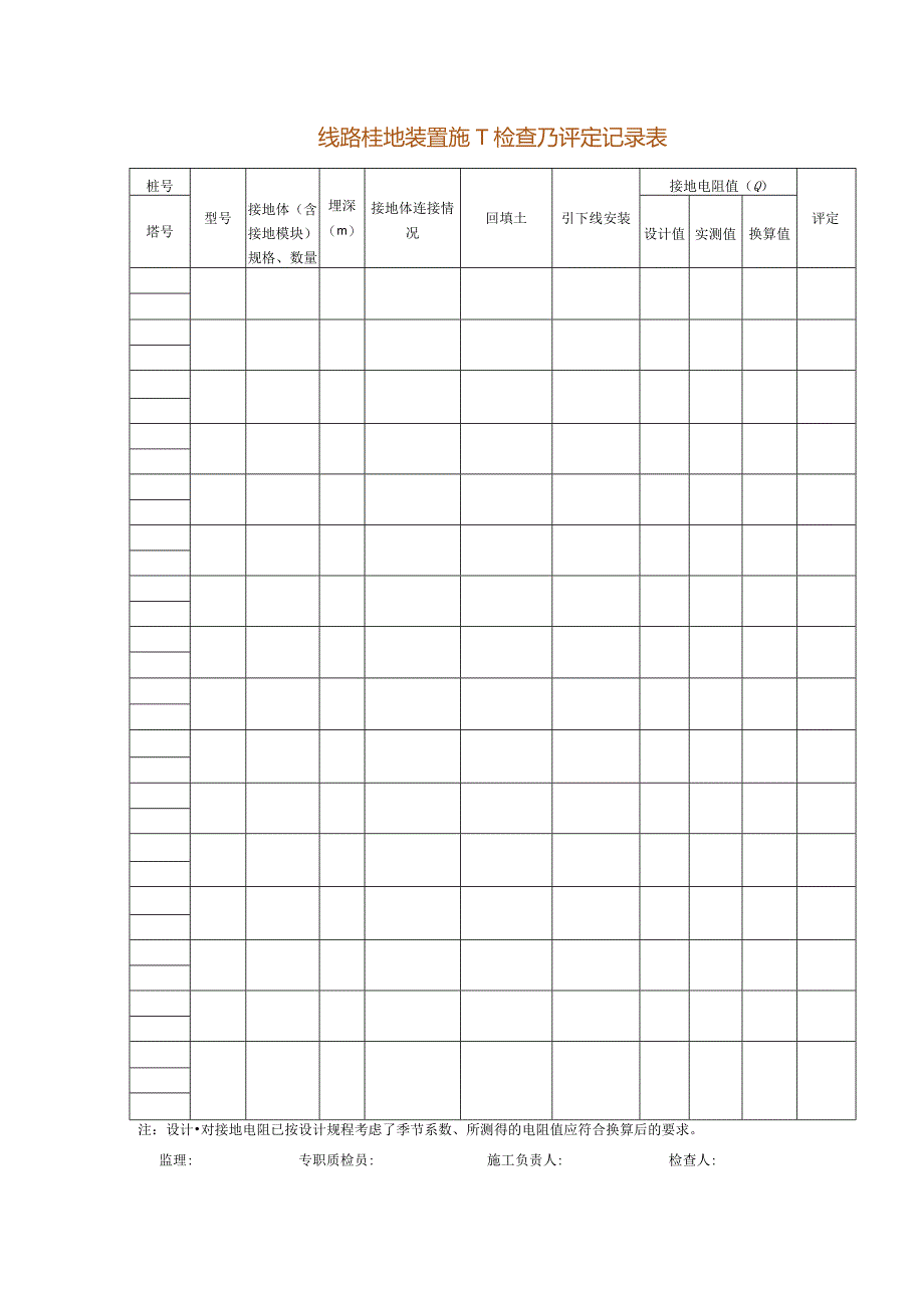 线路接地装置施工检查及评定记录表.docx_第1页