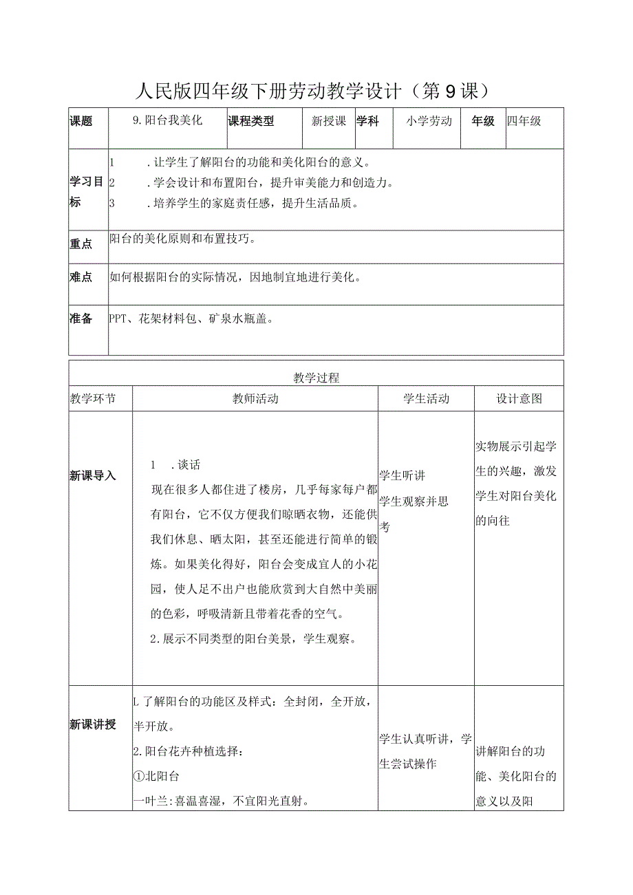 9-阳台我美化四年级劳动下册（人民版）.docx_第1页