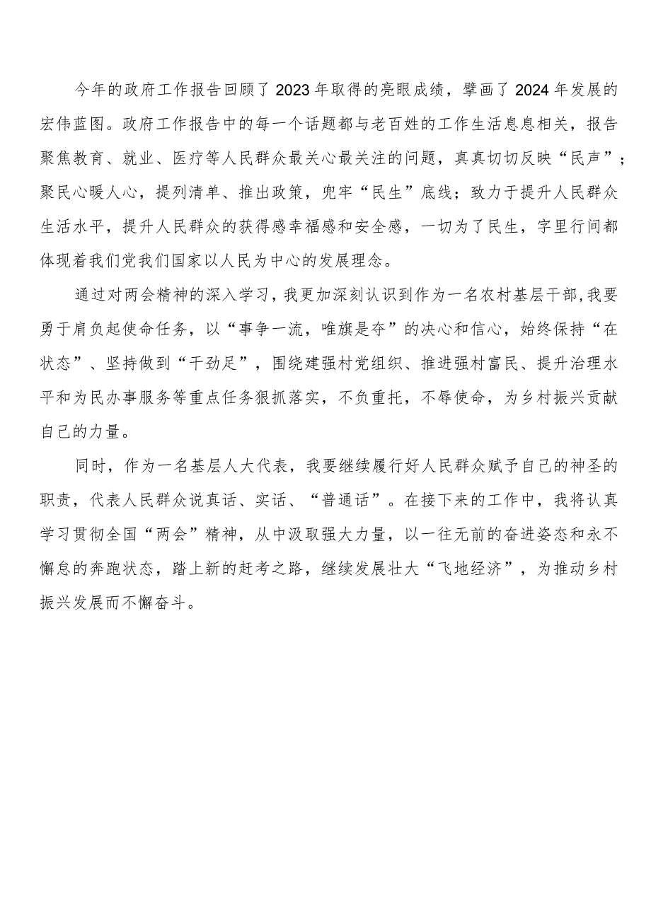 村党支部书记学习2024年全国两会精神研讨发言材料（3篇）.docx_第1页