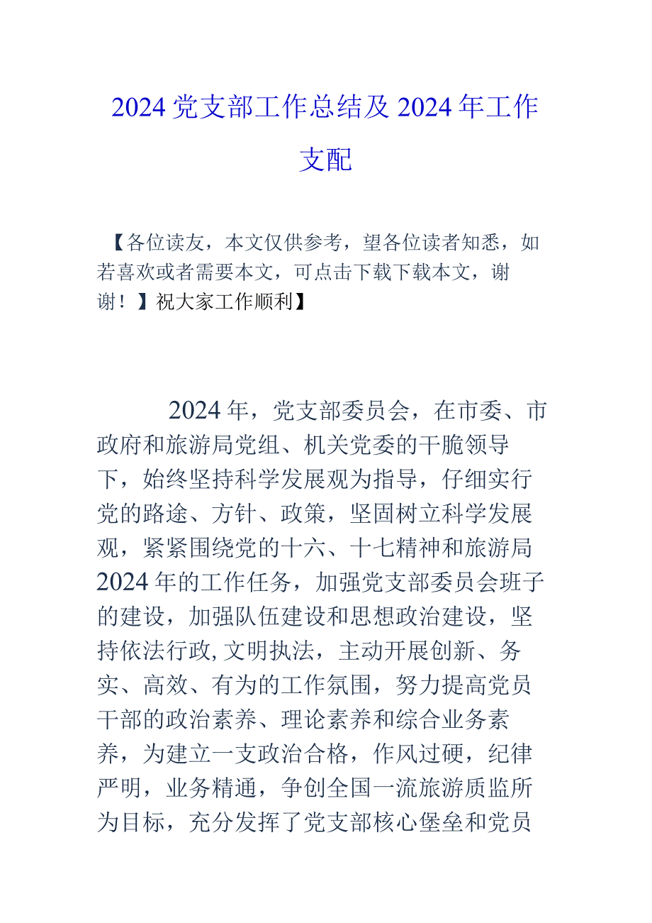 2024党支部工作总结及2024年工作计划.docx_第1页