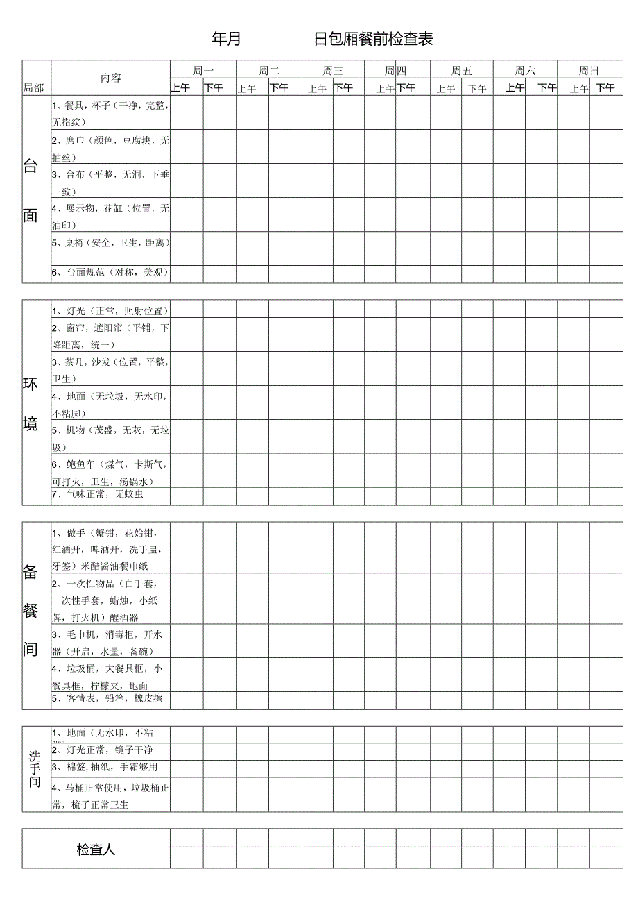 包厢餐前检查表.docx_第1页