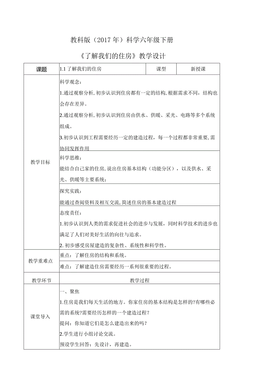 1-1了解我们的住房（教学设计）六年级科学下册（教科版）.docx_第1页