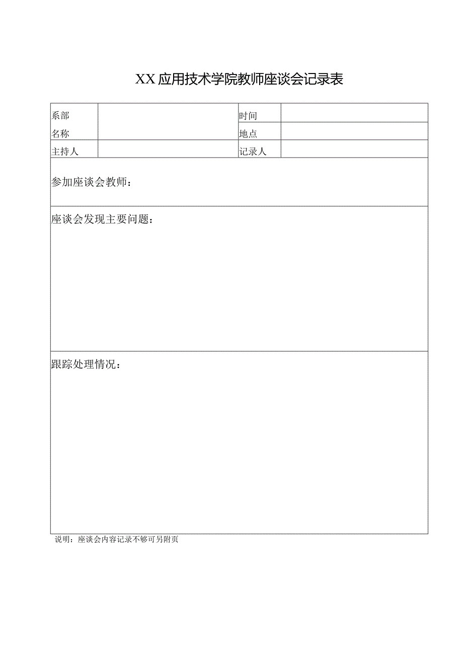 XX应用技术学院教师座谈会记录表（2024年）.docx_第1页