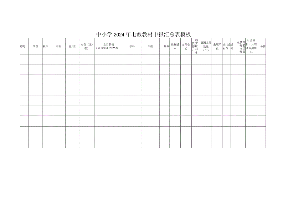 中小学2024年电教教材申报汇总表模板.docx_第1页
