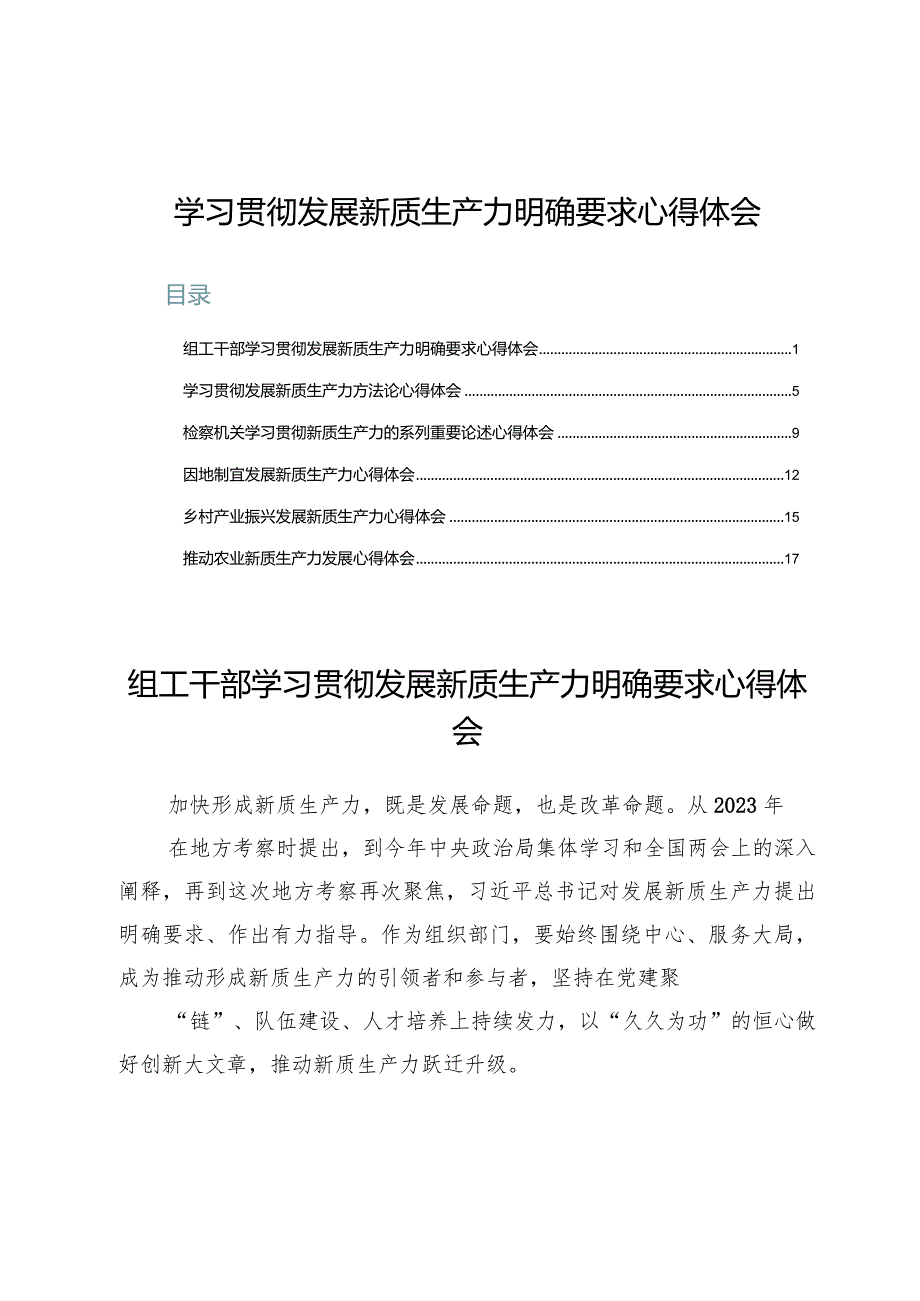 (六篇)学习贯彻发展新质生产力明确要求心得体会.docx_第1页