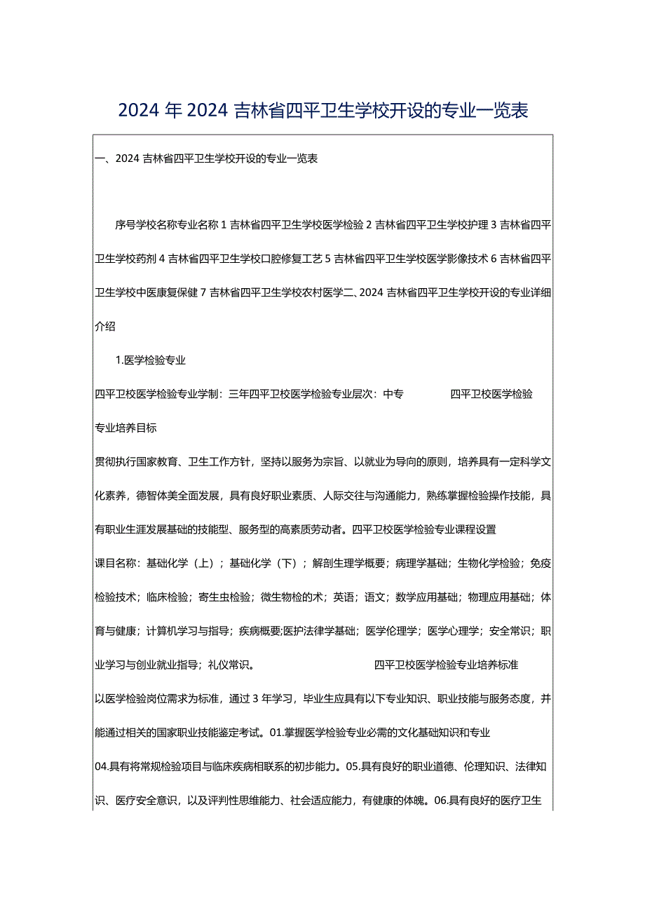 2024年2024吉林省四平卫生学校开设的专业一览表.docx_第1页