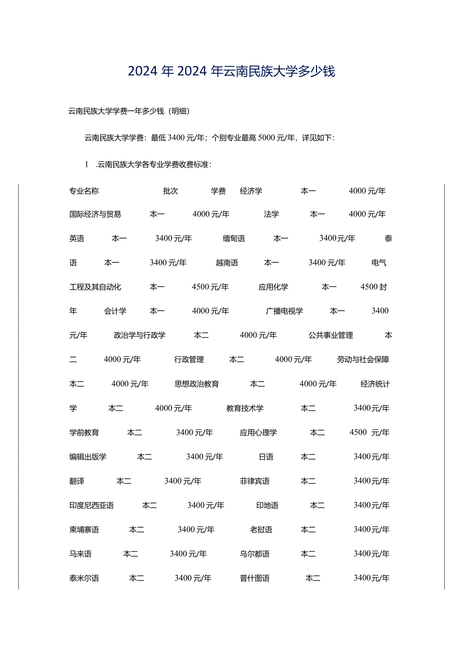 2024年2024年云南民族大学多少钱.docx_第1页