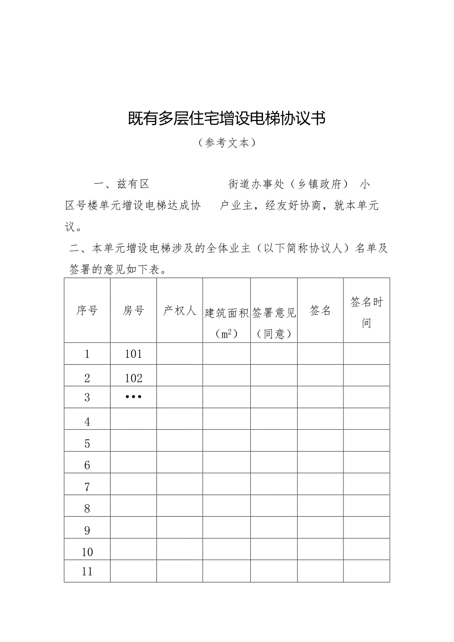 既有多层住宅增设电梯协议书（参考文本）.docx_第1页