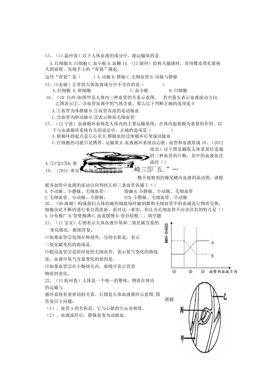 浙教版科学九年级上册血液循环练习.docx_第3页