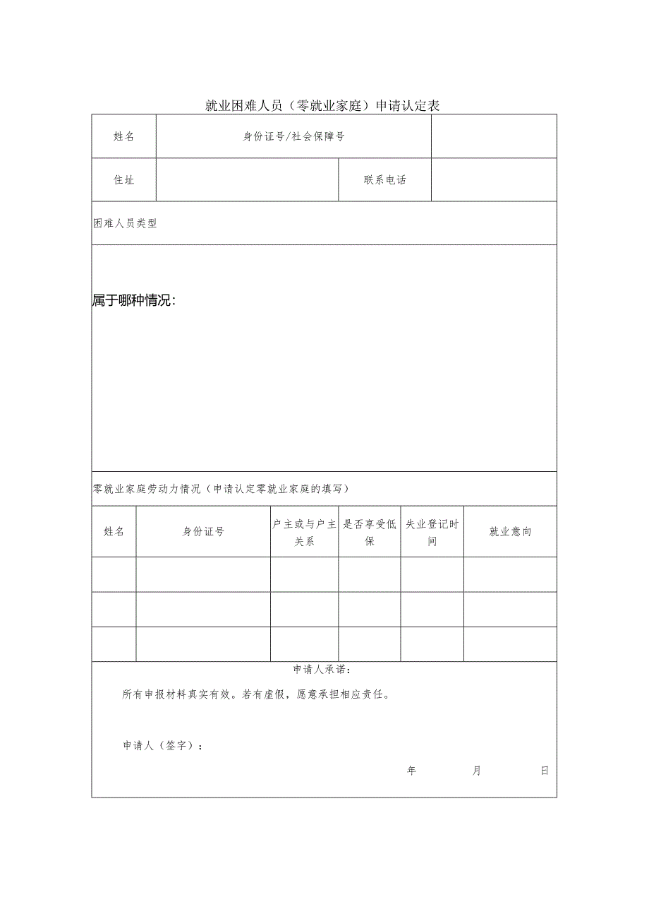 就业困难人员（零就业家庭）申请认定表.docx_第1页