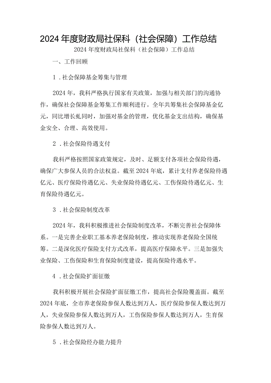 2024年度财政局社保科(社会保障)工作总结.docx_第1页