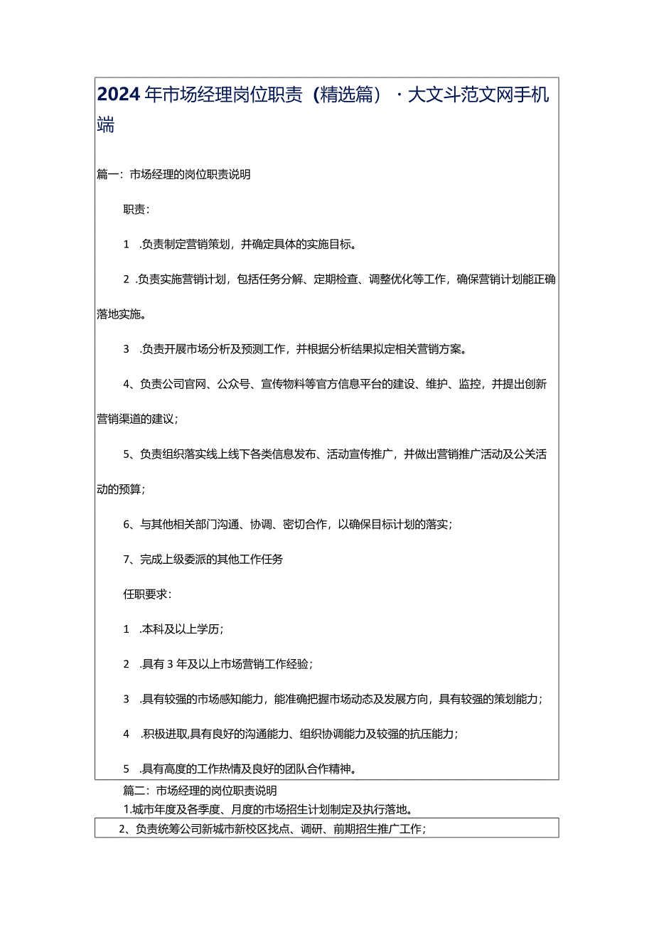 2024年市场经理岗位职责（精选篇）-大文斗范文网手机端.docx_第1页