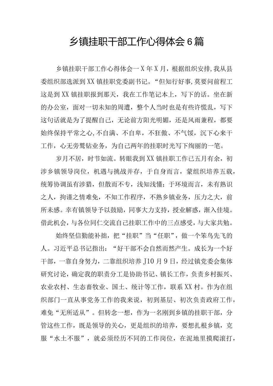 乡镇挂职干部工作心得体会6篇.docx_第1页