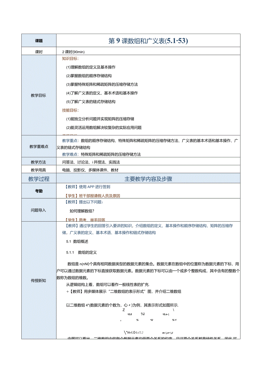 《数据结构[Python语言描述]》教案第9课数组和广义表（5.1-5.3）.docx_第1页