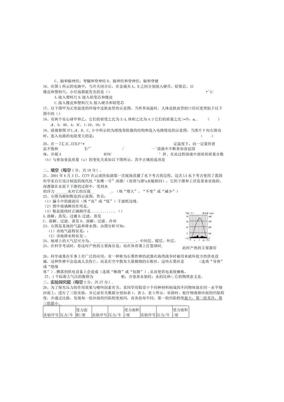 浙教版八年级上科学期末测试卷.docx_第1页