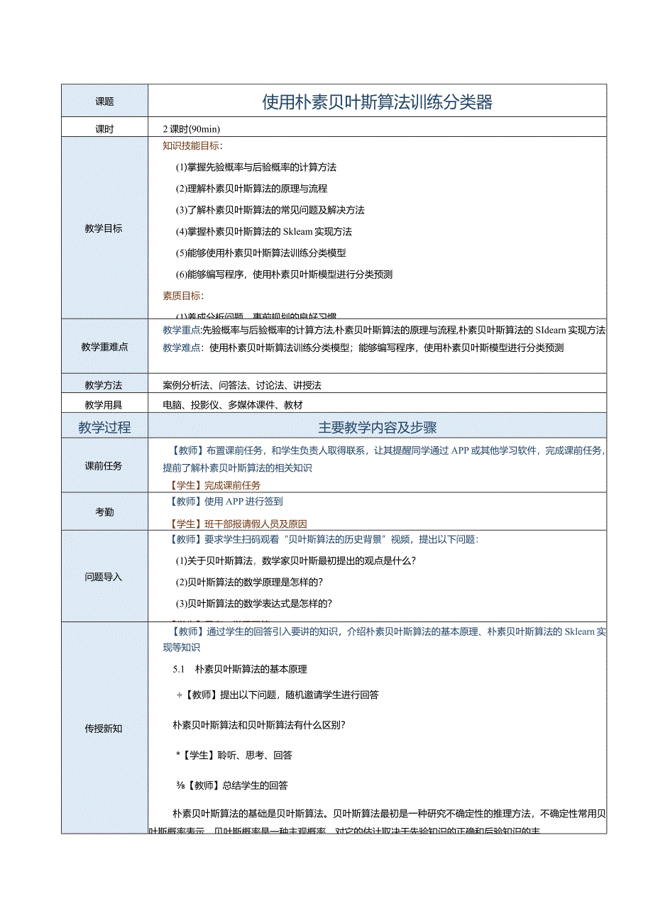 《机器学习基础及应用》教案第7课使用朴素贝叶斯算法训练分类器.docx_第1页