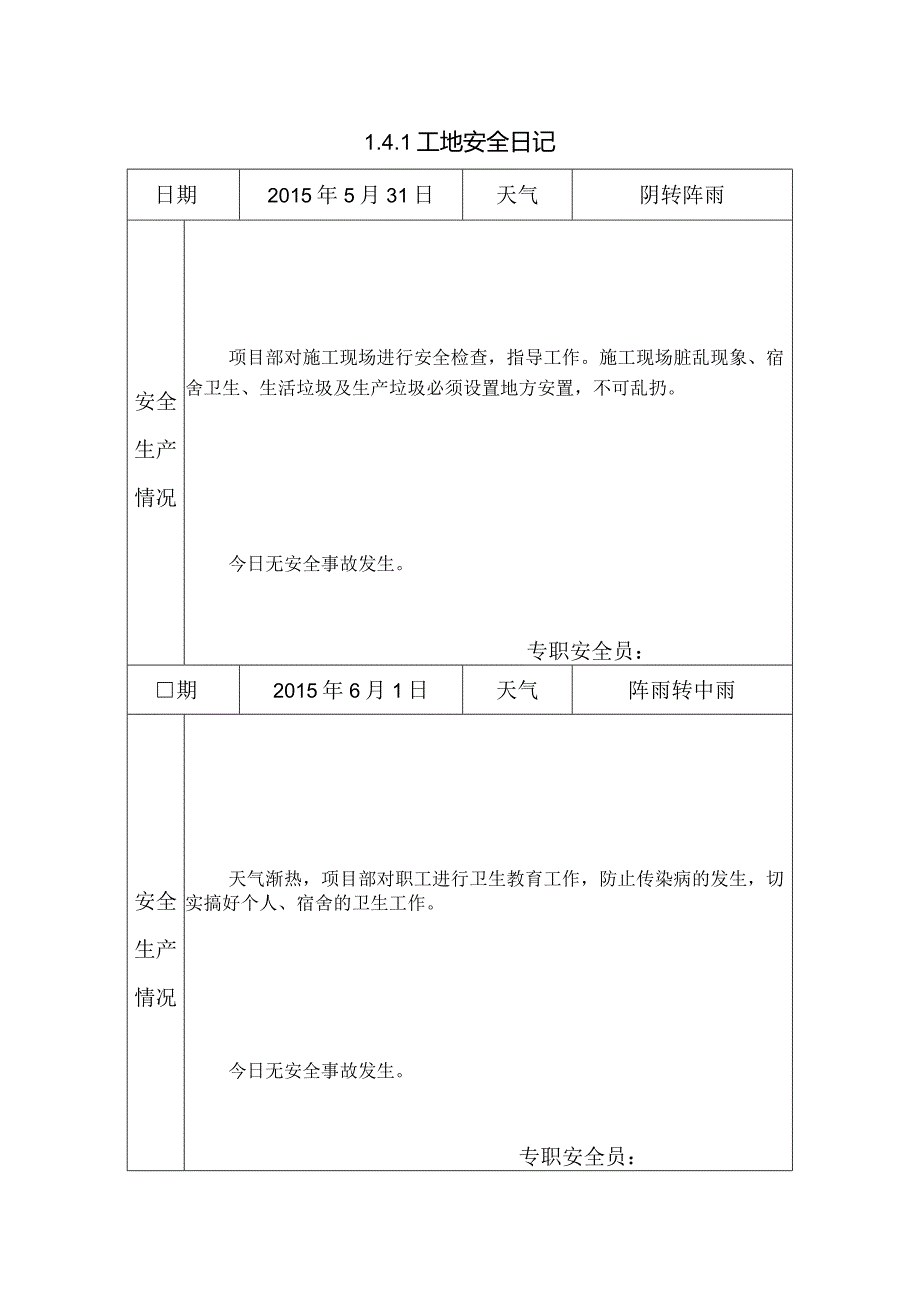 [施工资料]工地安全日记(17).docx_第1页