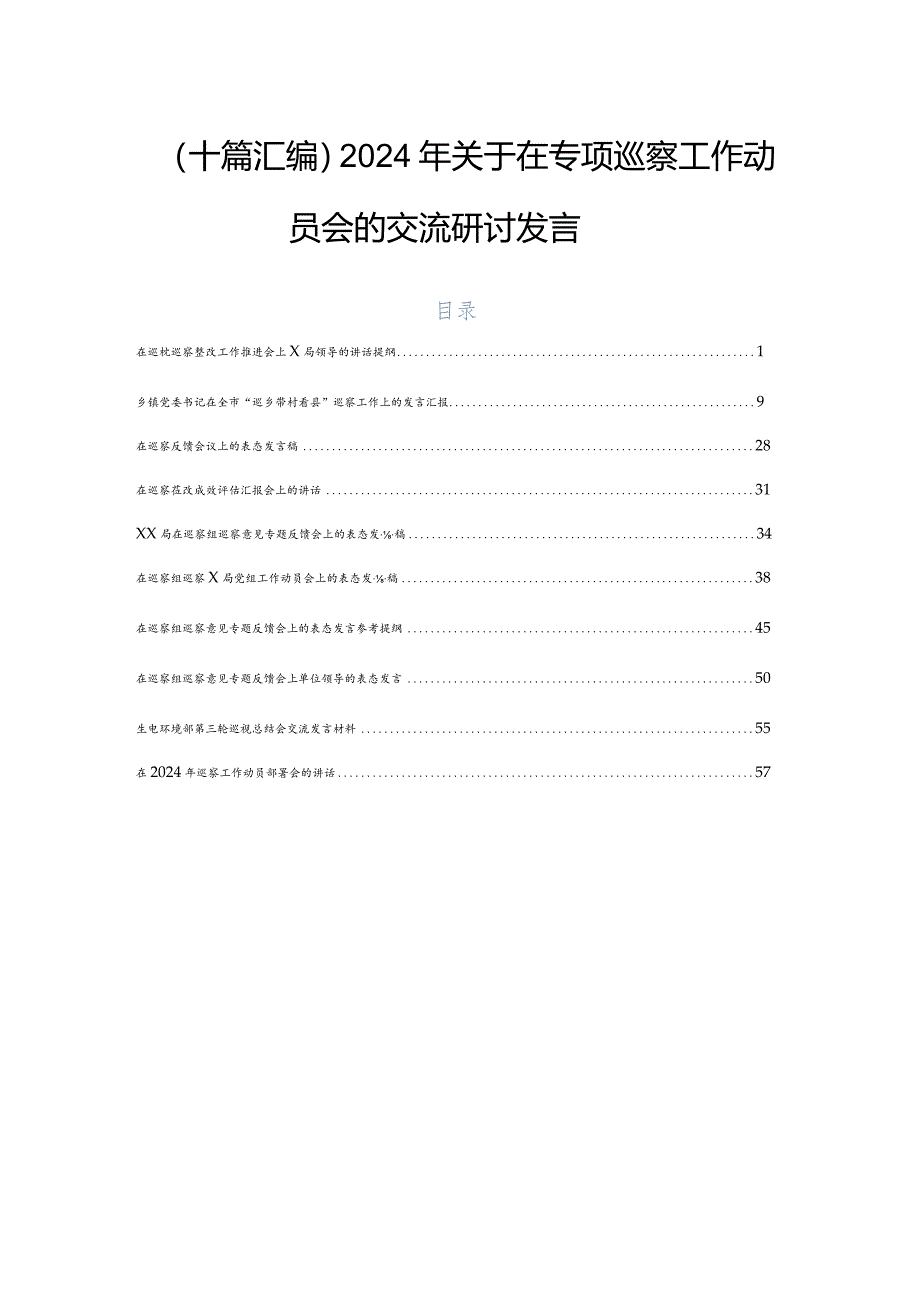 （十篇汇编）2024年关于在专项巡察工作动员会的交流研讨发言.docx_第1页