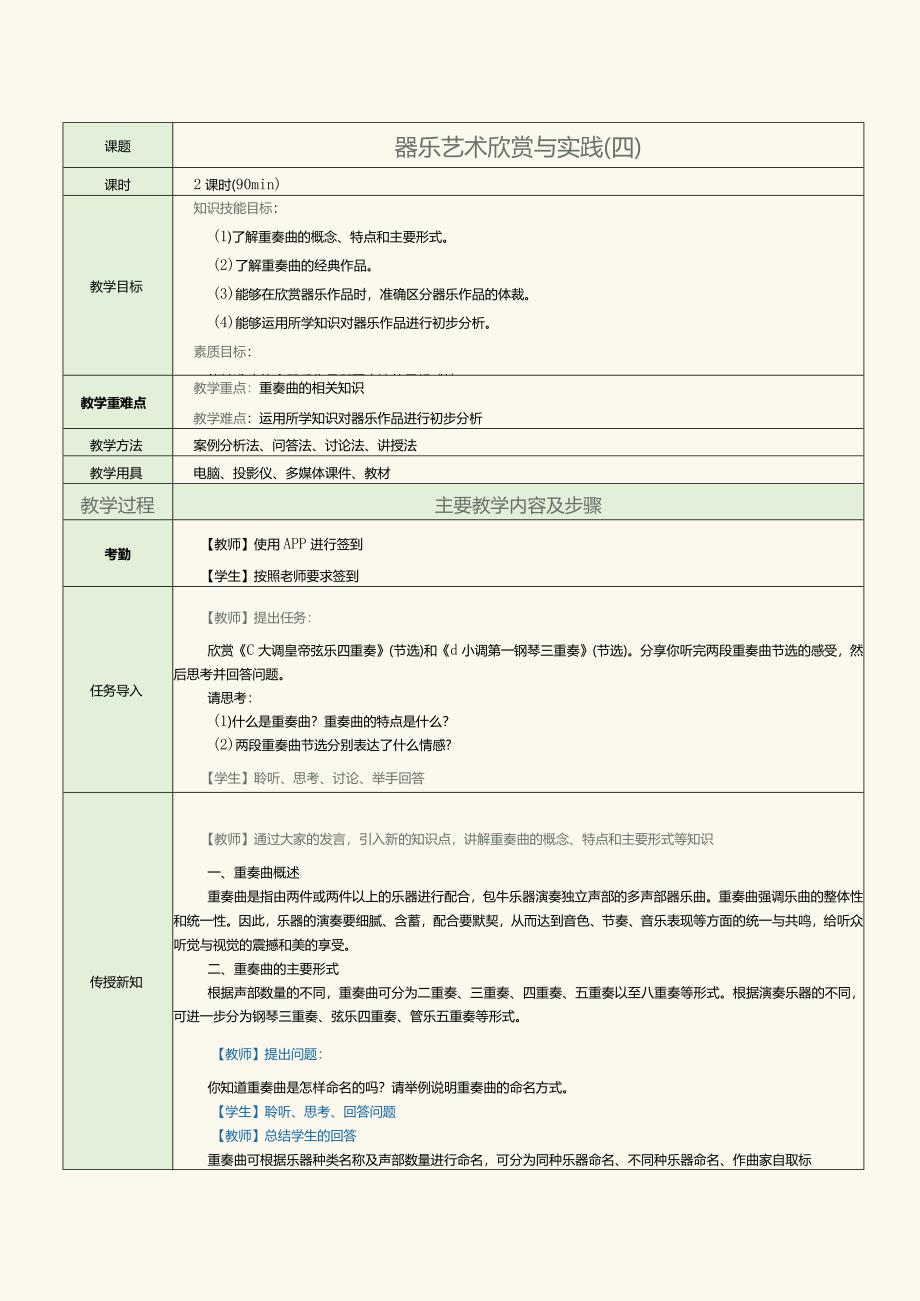 中职《音乐欣赏与实践》教案第10课器乐艺术欣赏与实践（四）.docx_第1页