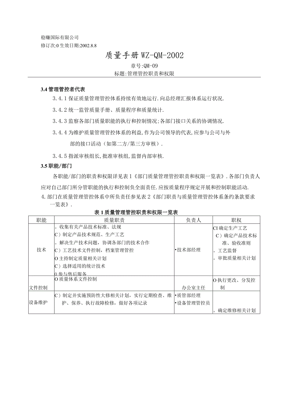 XX股份企业质量手册范文管理职责和权限稳赚2.docx_第2页