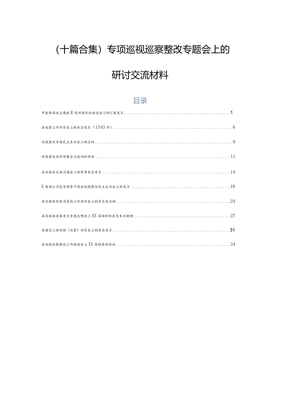 （十篇合集）专项巡视巡察整改专题会上的研讨交流材料.docx_第1页