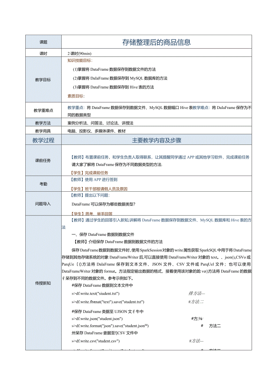 《Spark大数据技术与应用案例教程》教案第11课存储整理后的商品信息.docx_第1页