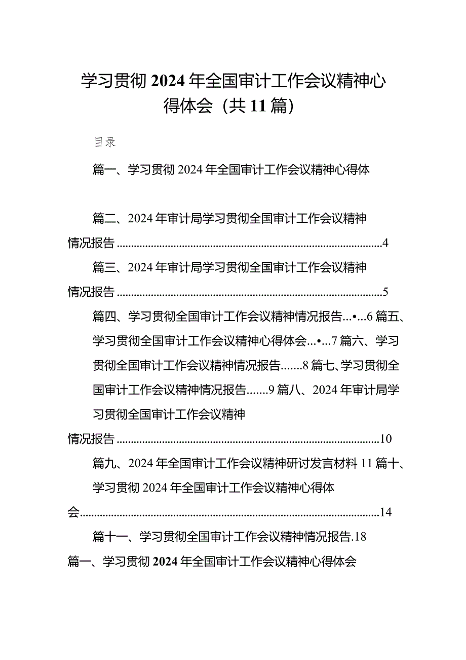 （11篇）学习贯彻2024年全国审计工作会议精神心得体会最新.docx_第1页