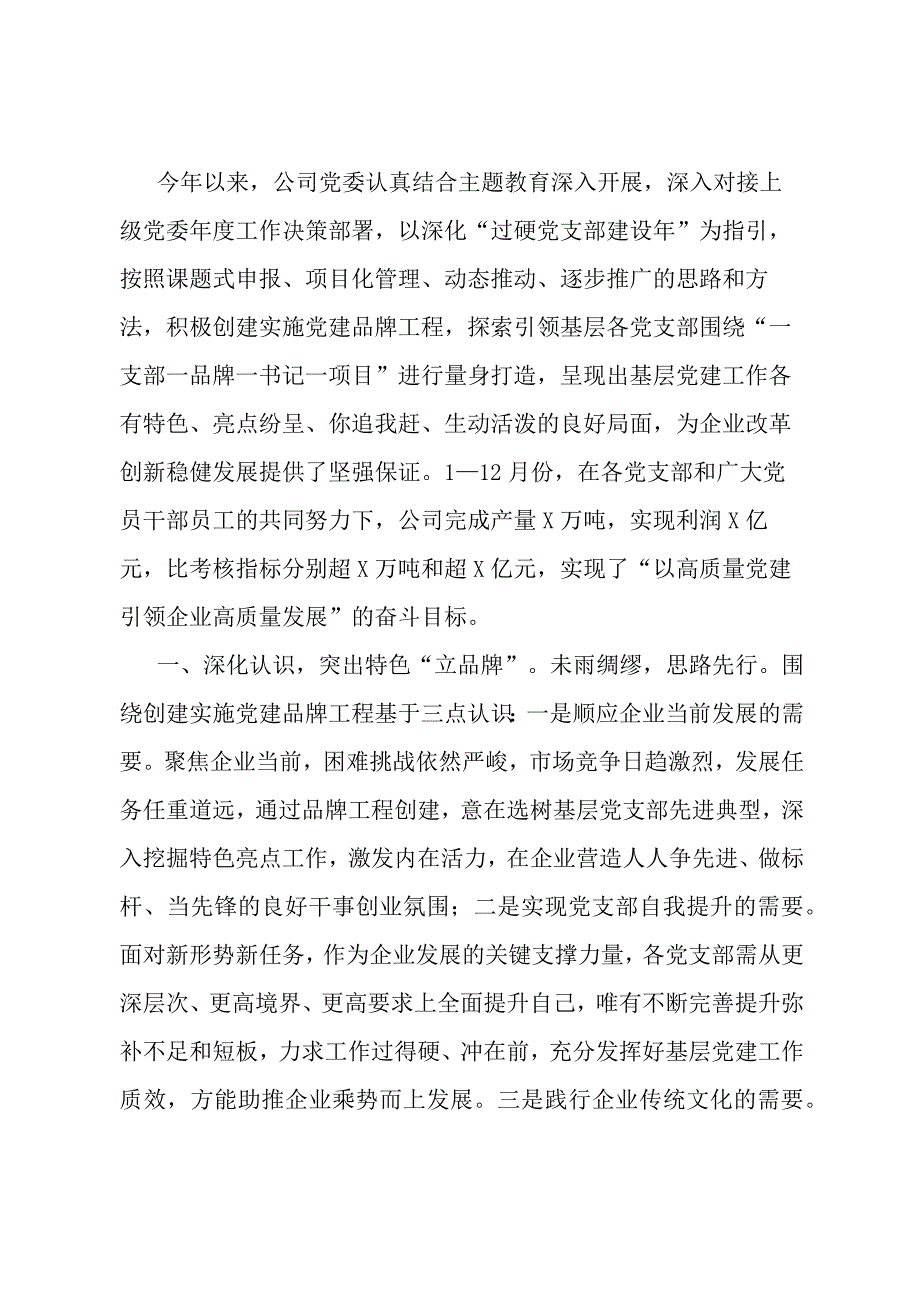 实施“一支部一品牌一书记一项目”过硬党支部建设经验交流材料.docx_第1页