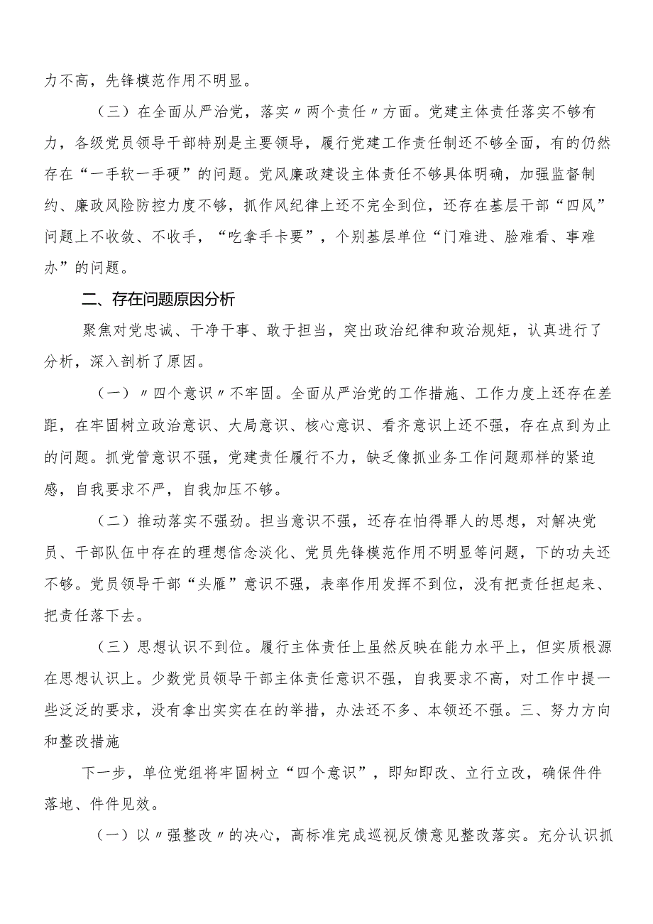 （十篇）2023年有关开展巡视反馈问题整改专题民主生活会个人对照发言提纲.docx_第2页