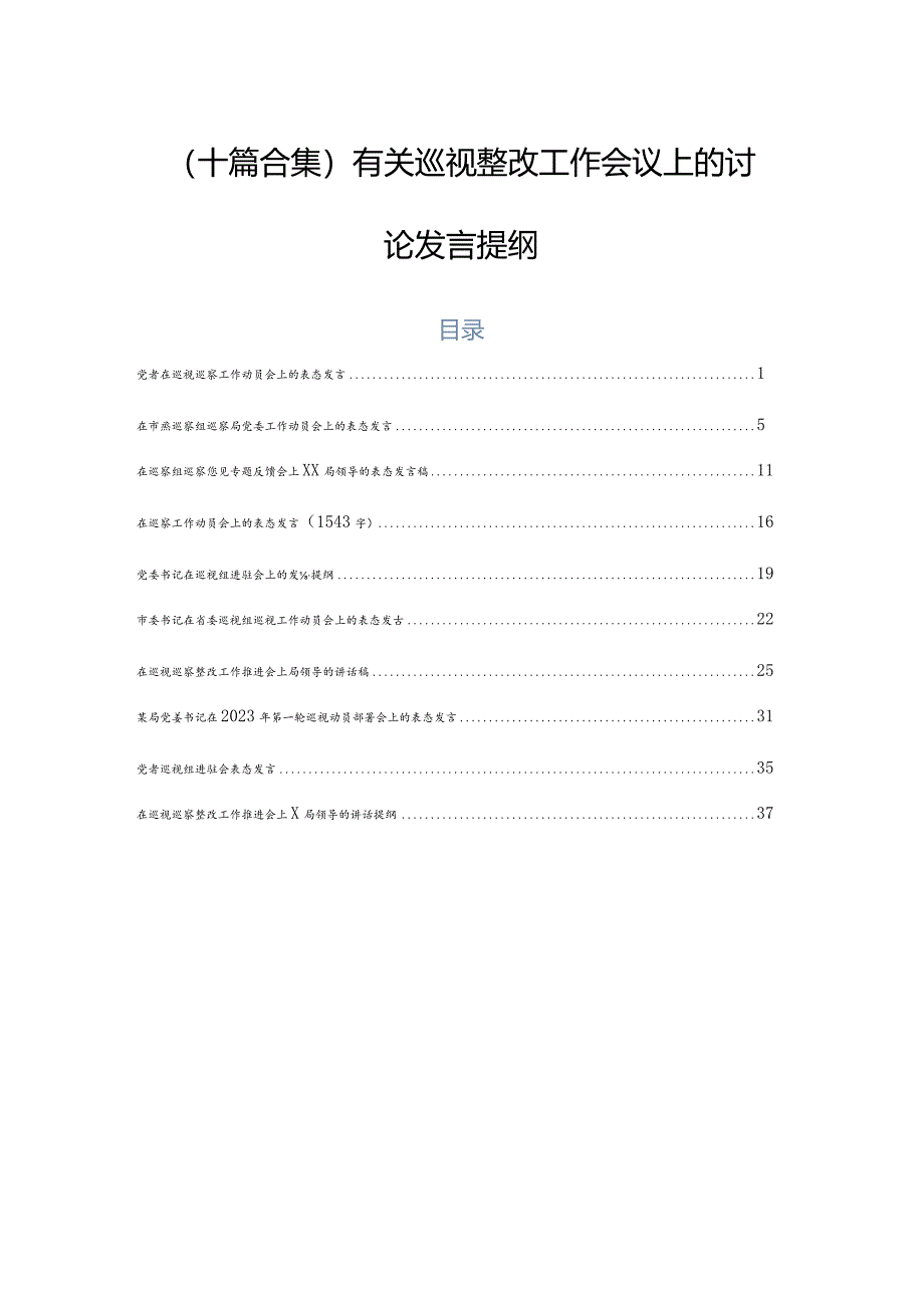 （十篇合集）有关巡视整改工作会议上的讨论发言提纲.docx_第1页