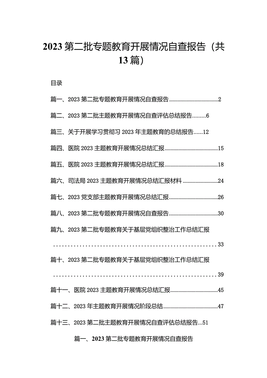 第二批专题教育开展情况自查报告范文精选(13篇).docx_第1页