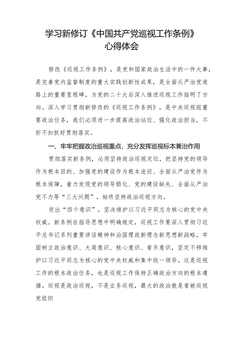 乡镇干部学习2024新修订《中国共产党巡视工作条例》心得体会7篇.docx_第3页