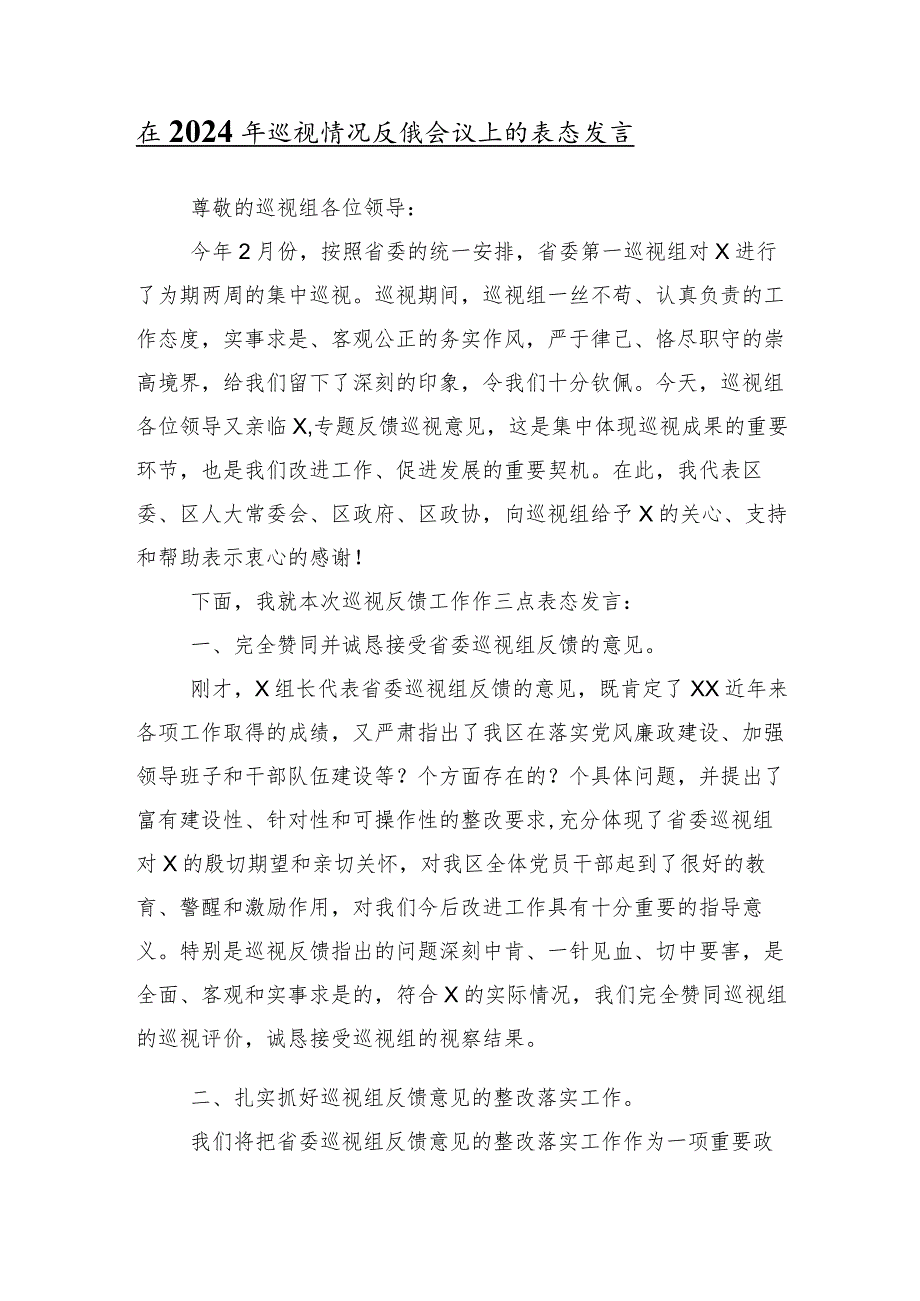 （十篇）2024年有关巡视巡核查反馈工作会议上的研讨材料感悟.docx_第2页