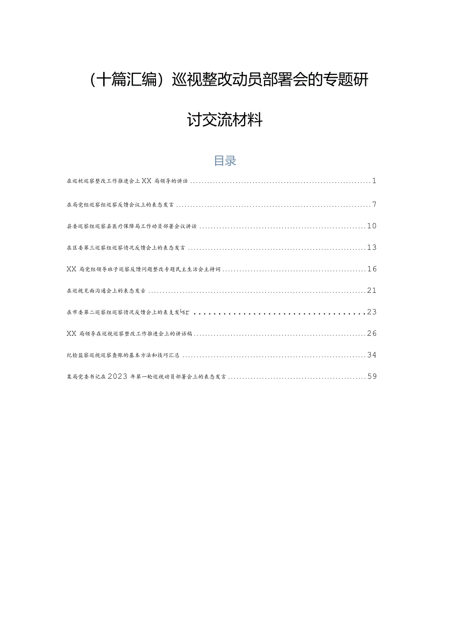 （十篇汇编）巡视整改动员部署会的专题研讨交流材料.docx_第1页
