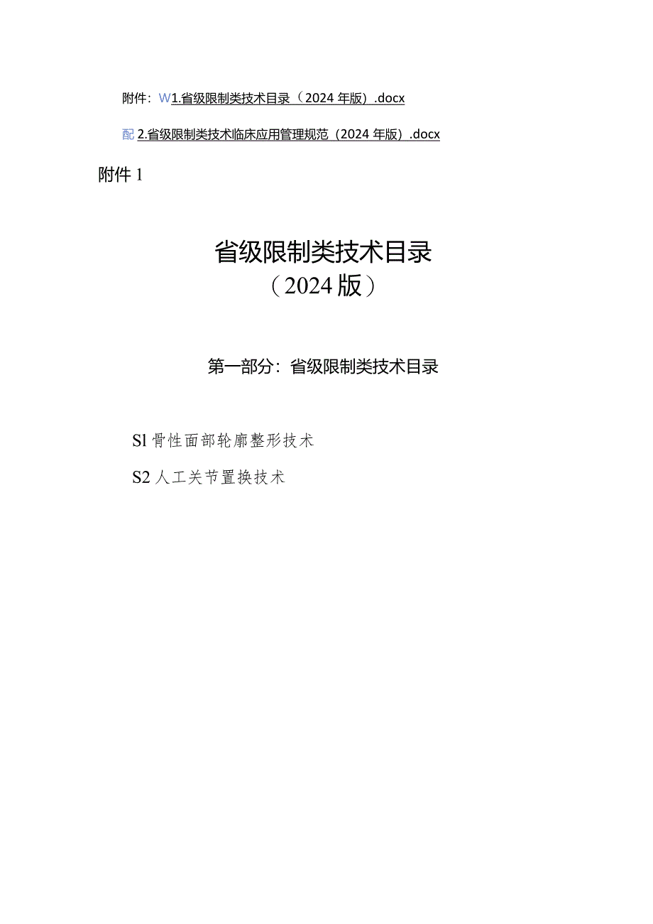 浙江《省级限制类技术目录（2024年版）》《省级限制类技术临床应用管理规范（2024年版）》.docx_第1页