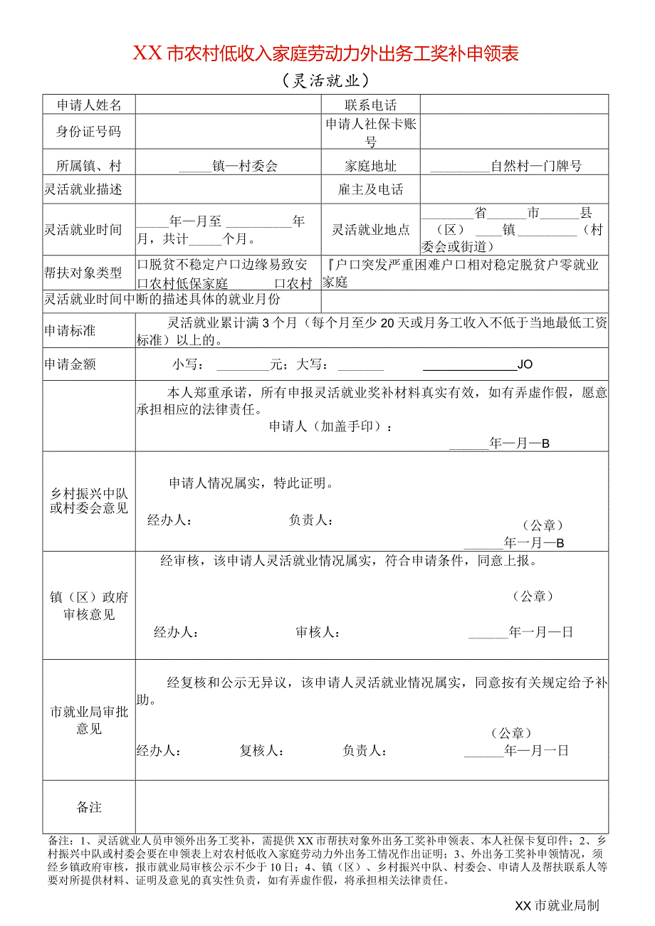 农村低收入家庭劳动力外出务工奖补申领表（灵活就业）.docx_第1页