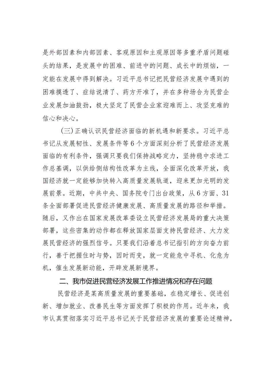 关于学习关于促进民营经济发展的重要论述及我市贯彻落实意见的汇报.docx_第3页